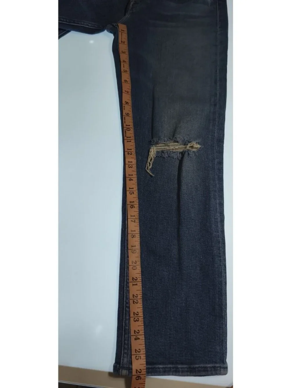MOTHER The Tomcat High Rise Straight Leg Jeans Size 27 Blue Distressed Button Fl